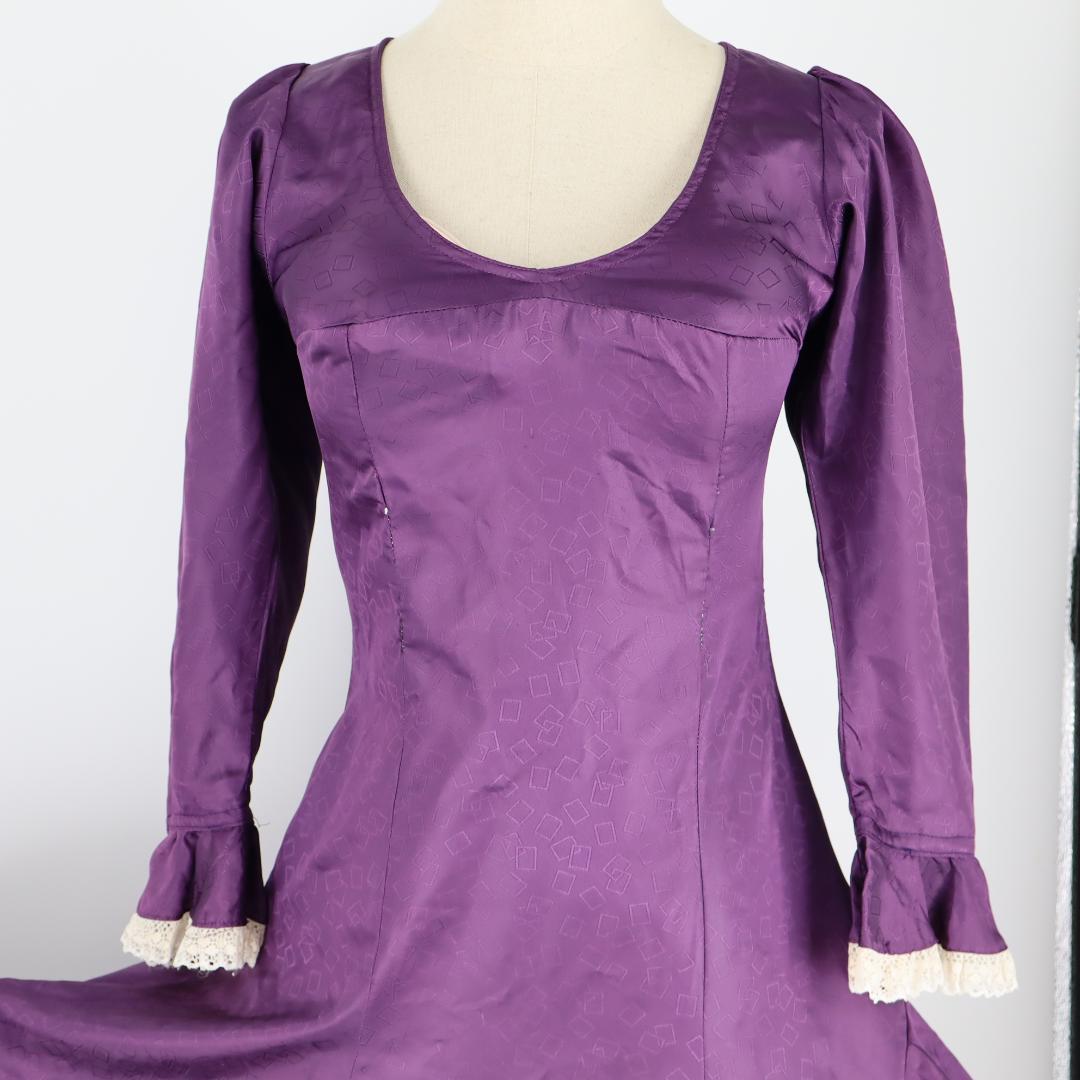 【美品 フラメンコ衣装】光沢パープル×柄×レース地 ドレス Flamenco