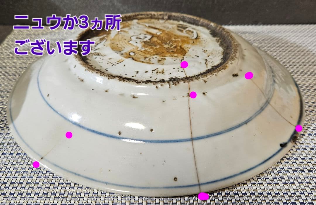 【本物保証❗️】中国古陶磁器　明朝末期　古染付　呉須皿　竹に牡丹に尾長鳥図　兜皿