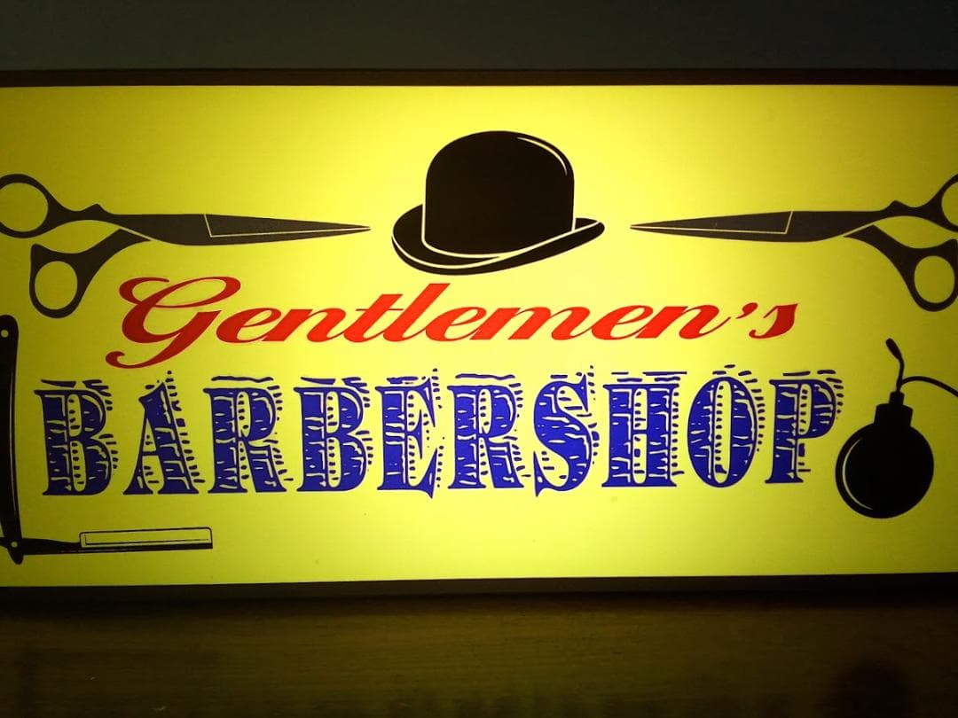 【Mサイズ】バーバー 理容室 ヘアーサロン 帽子 看板 置物 雑貨 ライトBOX