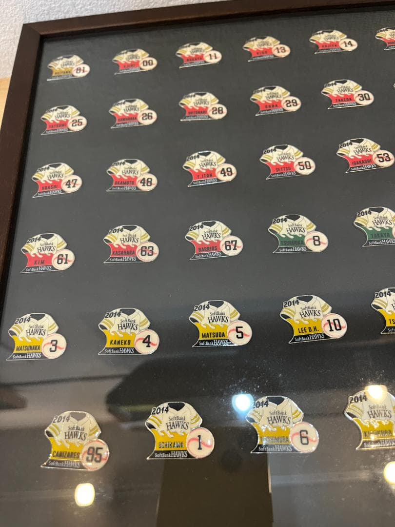 【限定】2014年ソフトバンクホークス ピンバッジ 65名コンプリート 額装品