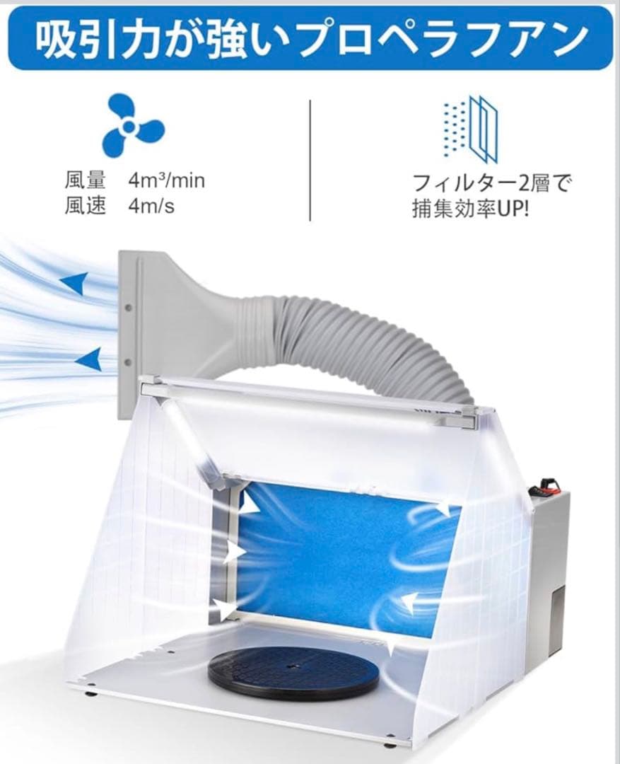 塗装ブース スプレーブース LED照明 ダクトホース 白 吸引力 375