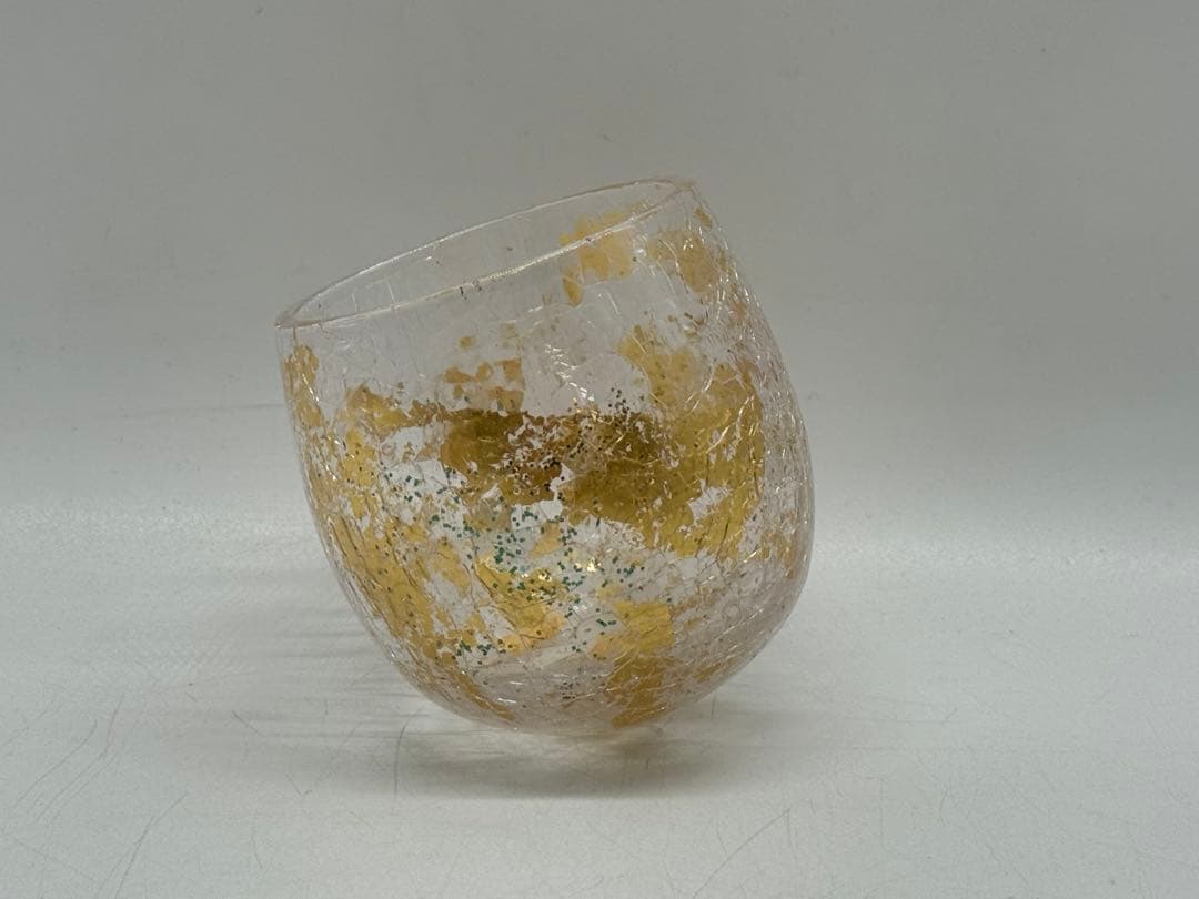 坂田甚内作　氷割金彩ガラスくいのみ2点　人気作家　送料込み250827