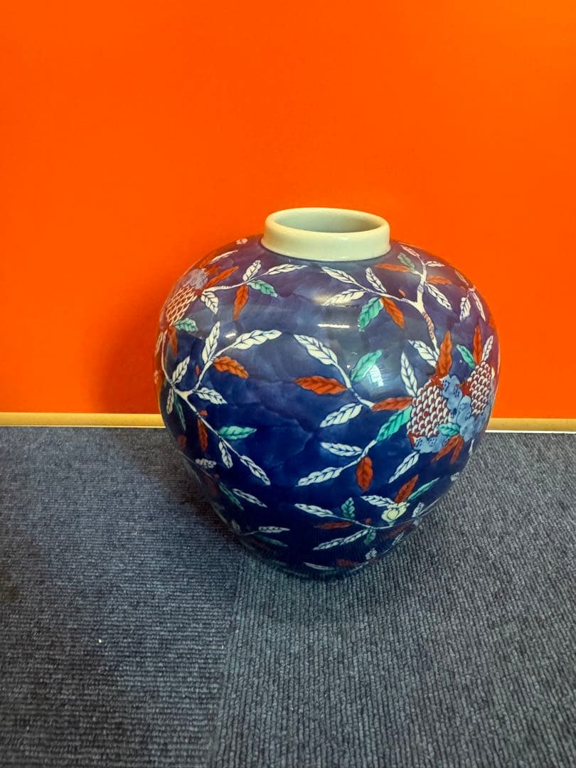 1632 源右衛門窯　染錦 柘榴 絵　ザクロ　花瓶 花器 生け花