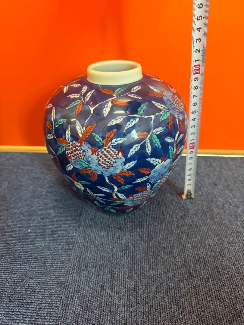 1632 源右衛門窯　染錦 柘榴 絵　ザクロ　花瓶 花器 生け花
