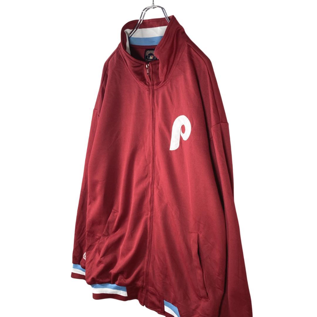 MLB フィリーズ 刺繍ロゴ スタジャン トラックジャケット 古着 XL えんじ