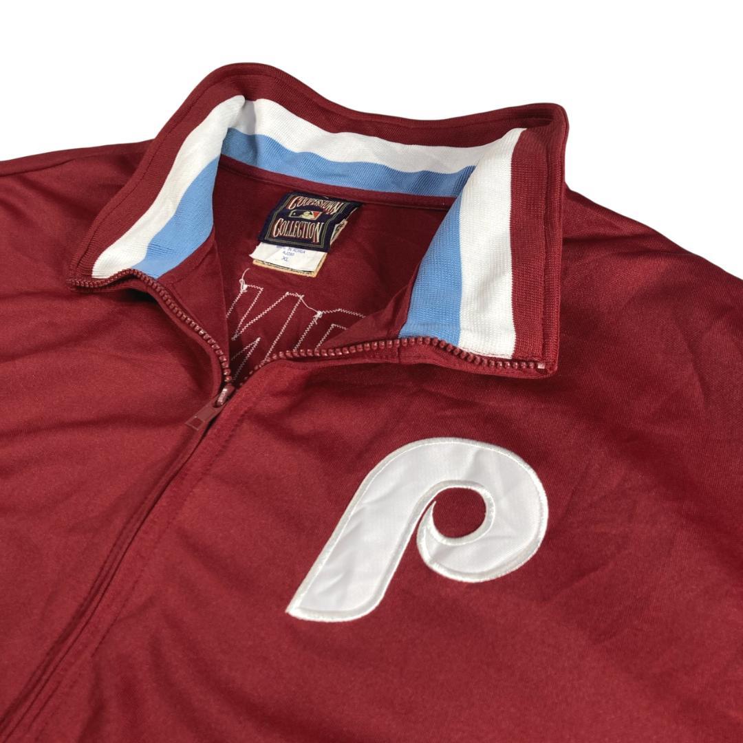 MLB フィリーズ 刺繍ロゴ スタジャン トラックジャケット 古着 XL えんじ