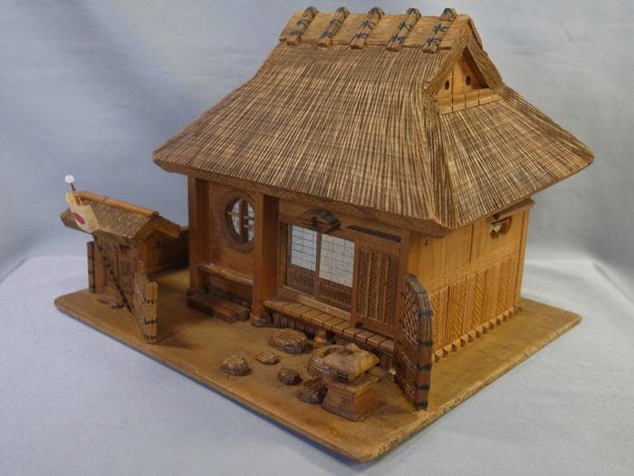 木彫細工　茅葺古民家　東雲斎松田光甫作　兵庫県歴史研究家　S15年　住吉神社残木