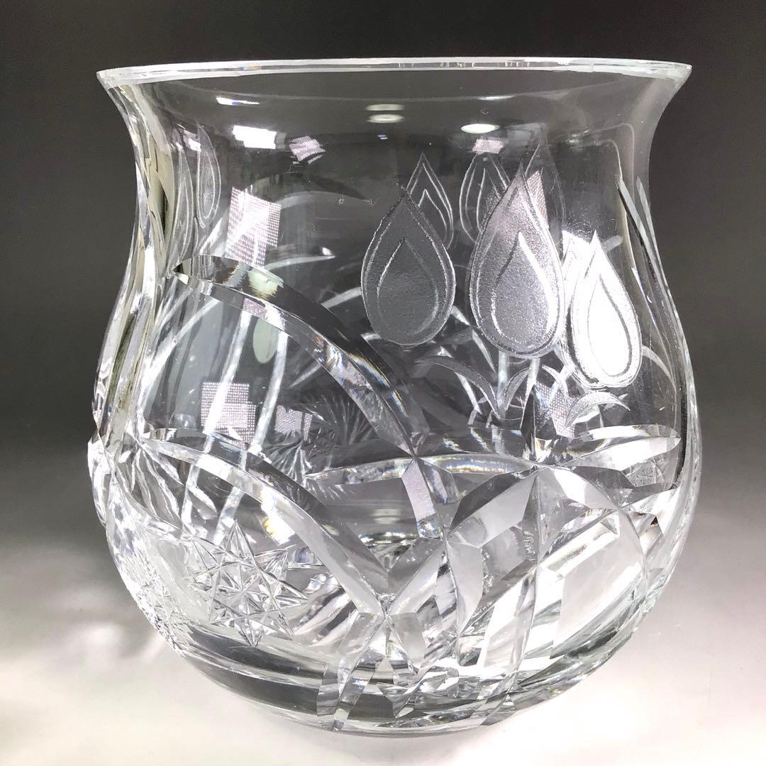 Ｒ８　水指　『山本曠作』『クリスタル硝子』『切子水指』　共箱　茶道具　ガラス工芸