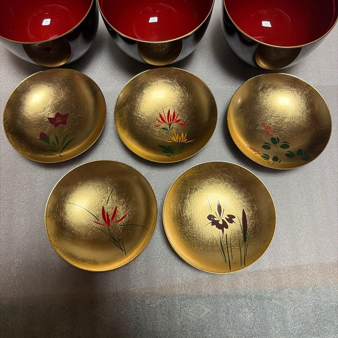 金箔漆器 加賀金箔 技法使用 漆器 椀／器 伝統工芸 金箔工芸 5個セット 花柄