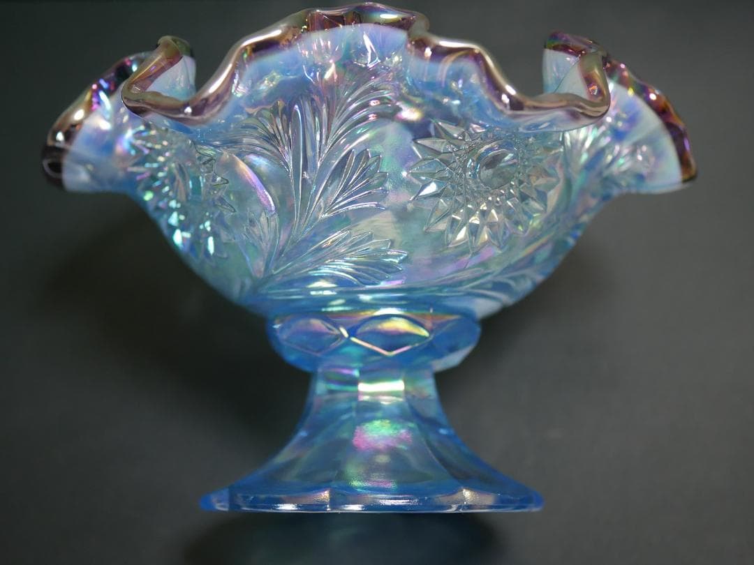 <HKさま専用＞フェントン ブルーイリデセントグラス・プラムクレスト コンポート