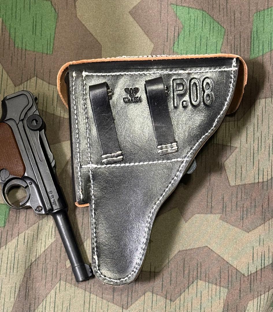 WWⅡ ドイツ軍 ルガーP08用ホルスター（レプリカ）黒色★刻印有り★降下猟兵