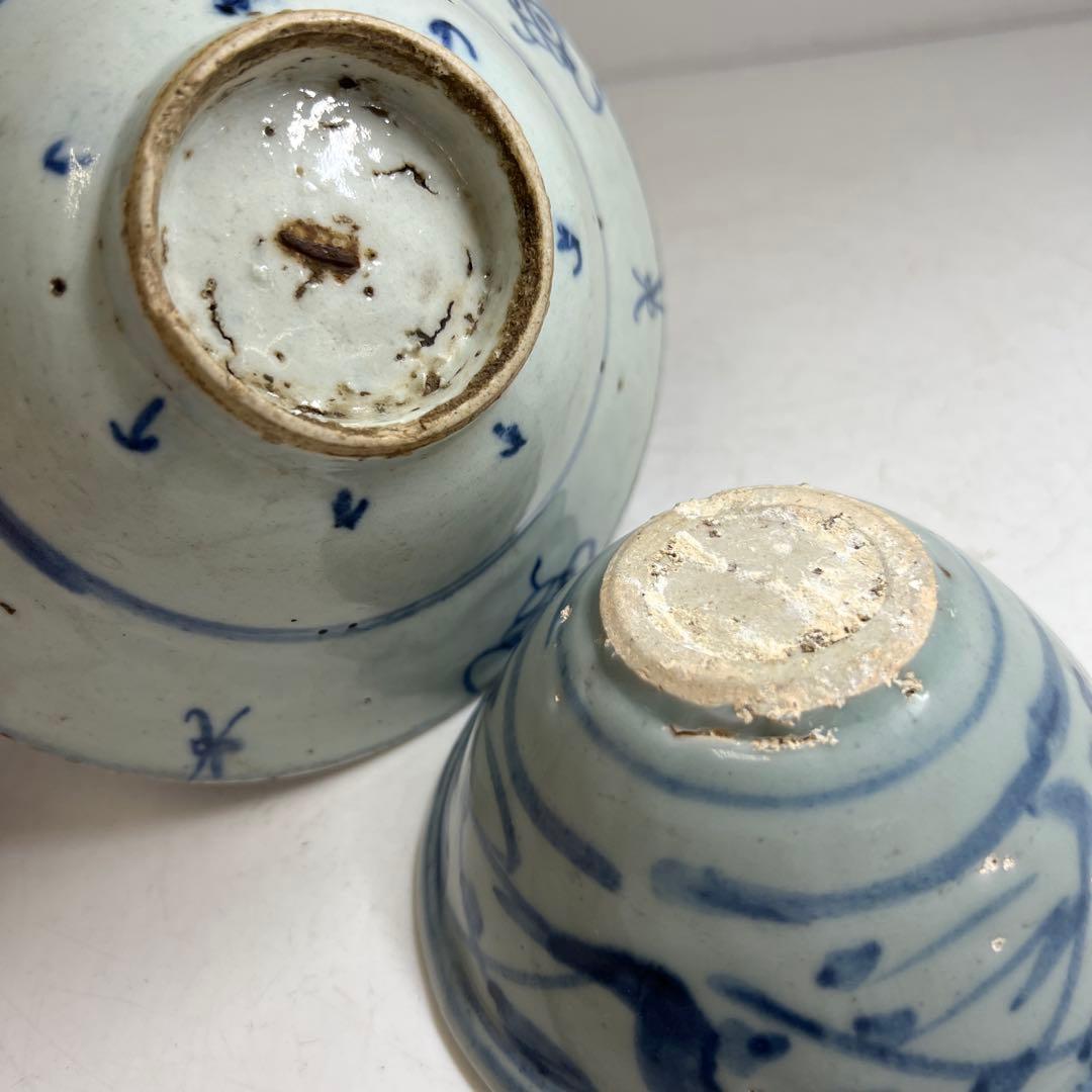 中国古玩　新渡中鉢2客　口径約17/12.7㎝　東Y7-0804①