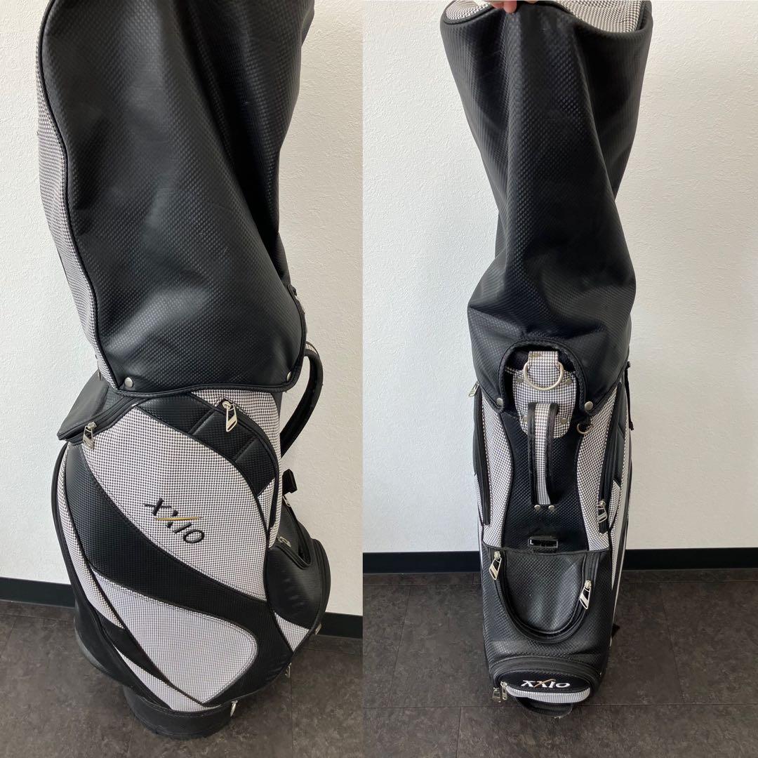 値下！XXIO ダンロップ　キャディバッグ スタンド型　千鳥柄　モノトーン　白黒
