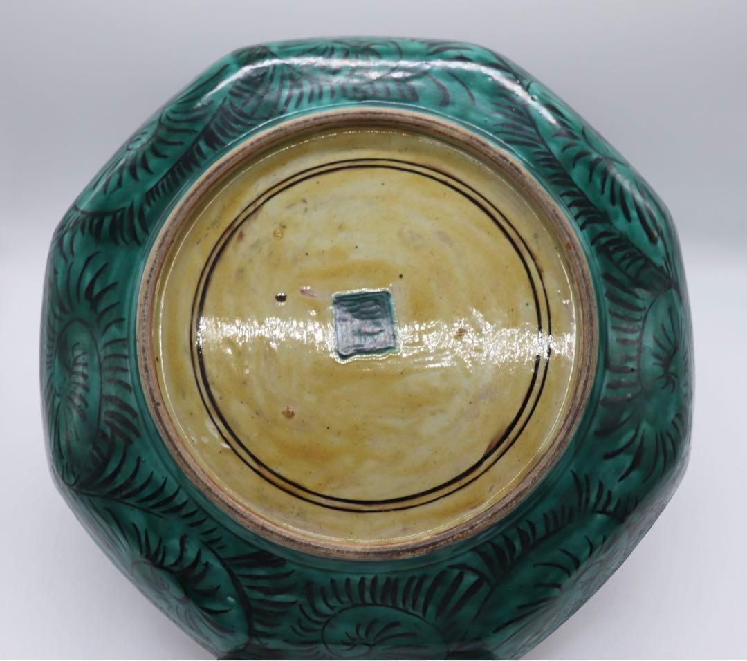 江戸　九谷焼　山水紋角皿　吉田屋　青手　送料込み0612