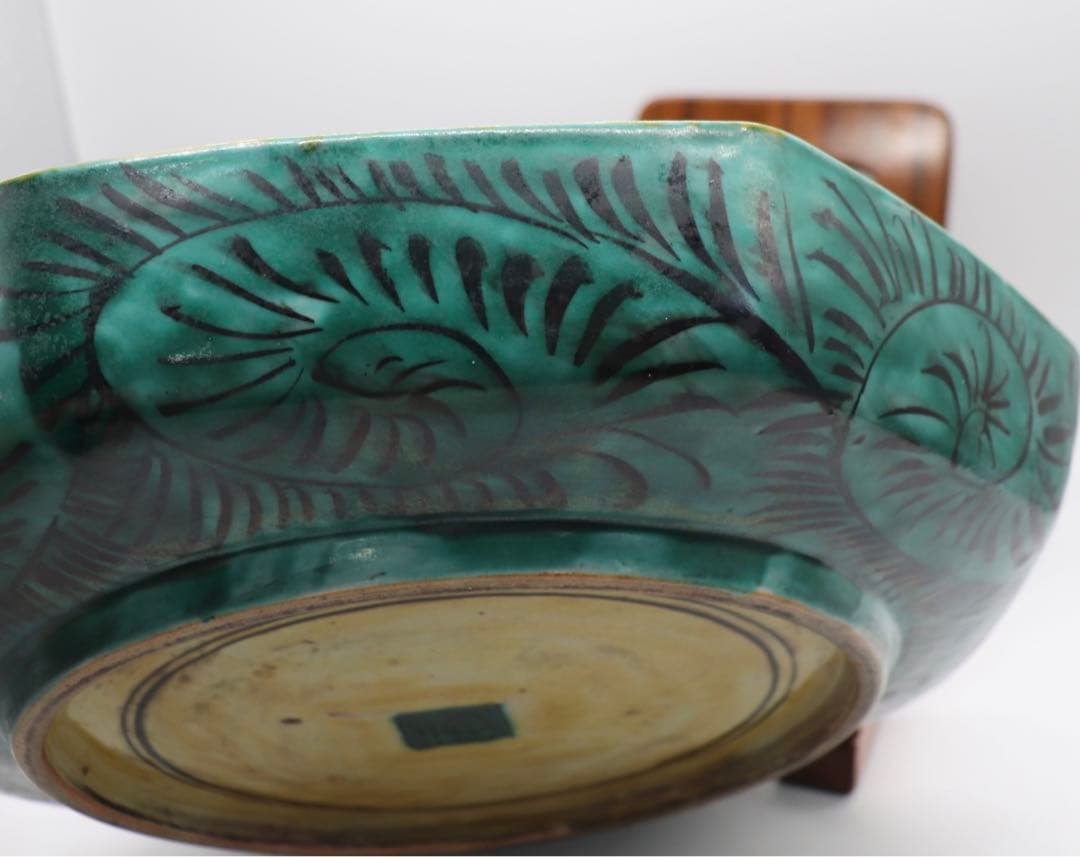 江戸　九谷焼　山水紋角皿　吉田屋　青手　送料込み0612