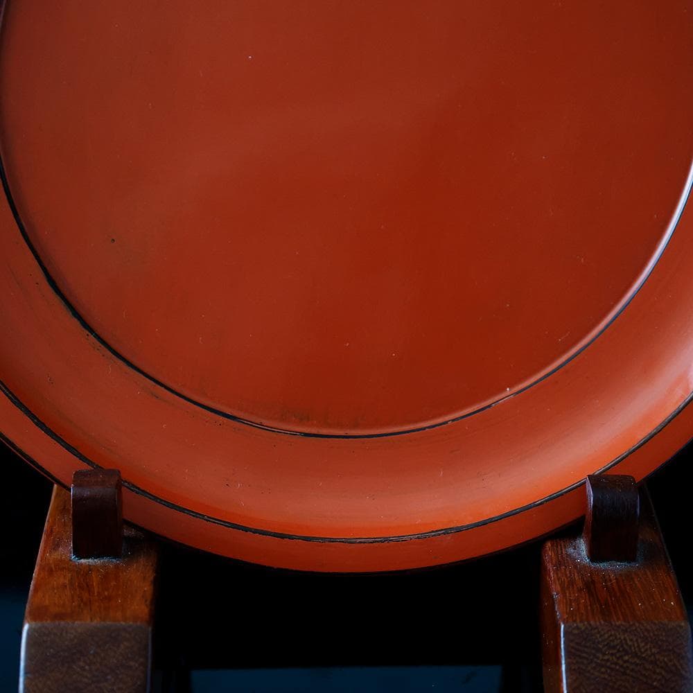 時代年代物 根来塗 丸盆 直径約25cm 時代箱 藍染 根来盆 煎茶盆 木製漆器