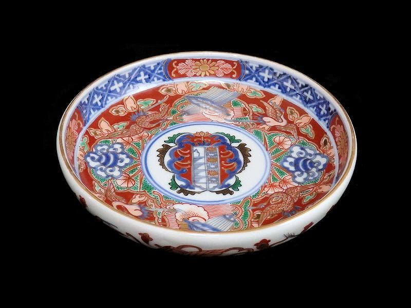 大聖寺伊万里　金襴手　鶴に吉祥紋の図　５寸半皿　041AS-CAl