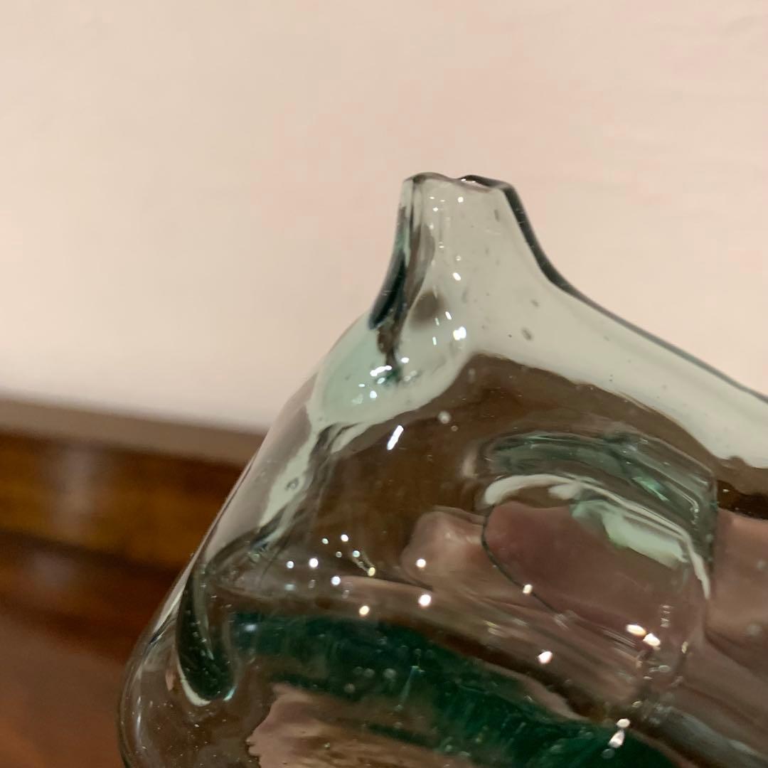 吹きガラス ウランガラス 水滴 水差し ガラス製 ユニーク形状 気泡ガラス
