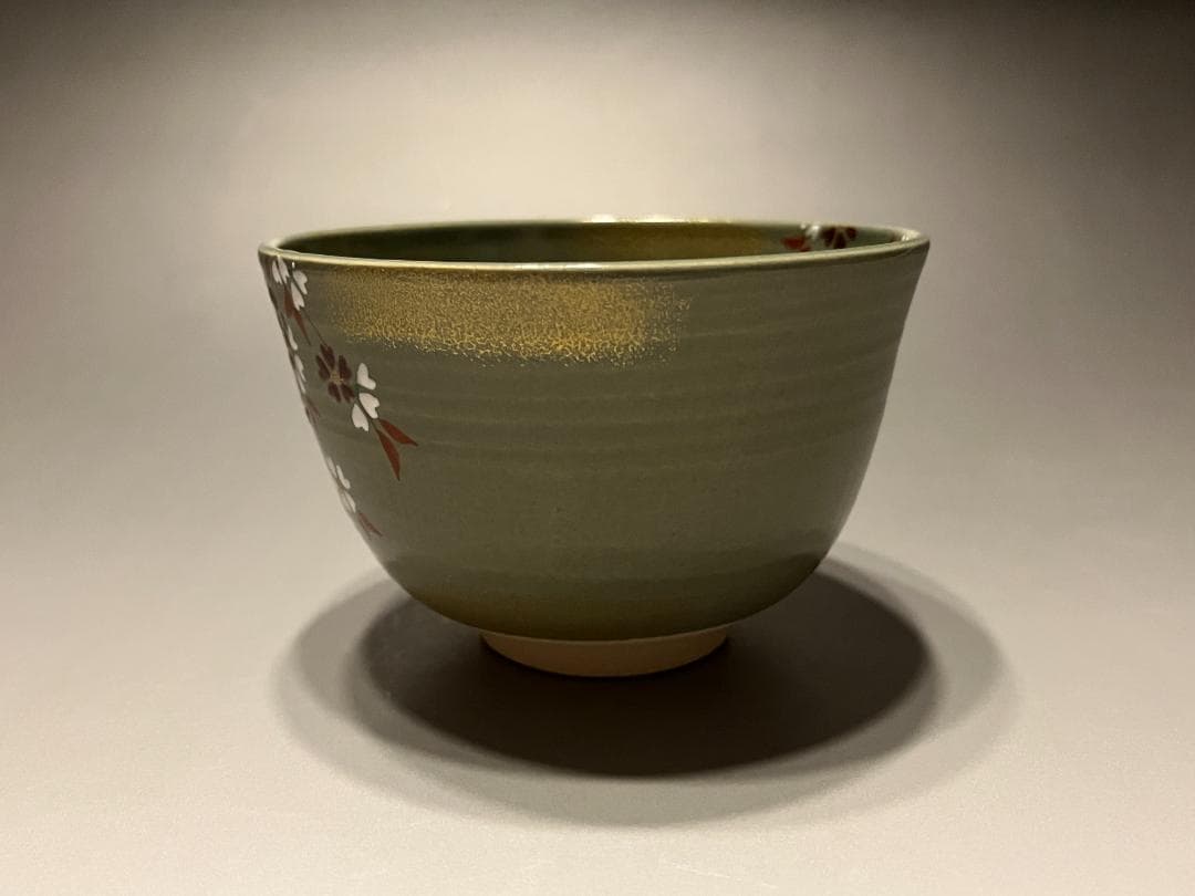 東山深山　紅白しだれ桜　色絵　茶碗　茶道具　他2点