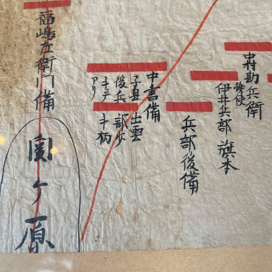 【珍品】関ヶ原の戦い 陣立図 古地図 手書き 和紙 現状品　額入り