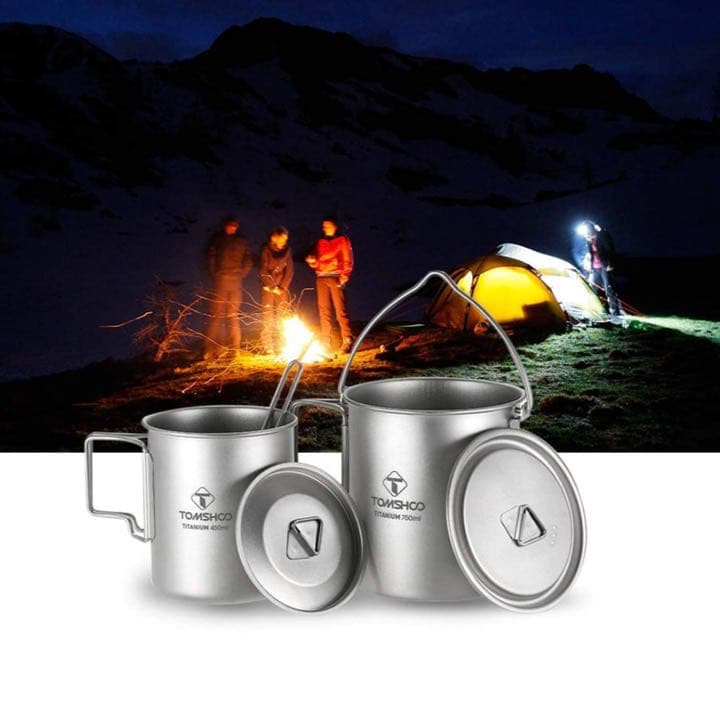 チタンカップ 750mlポット＋450mlマグカップ＋軽量フォーク/スプーン