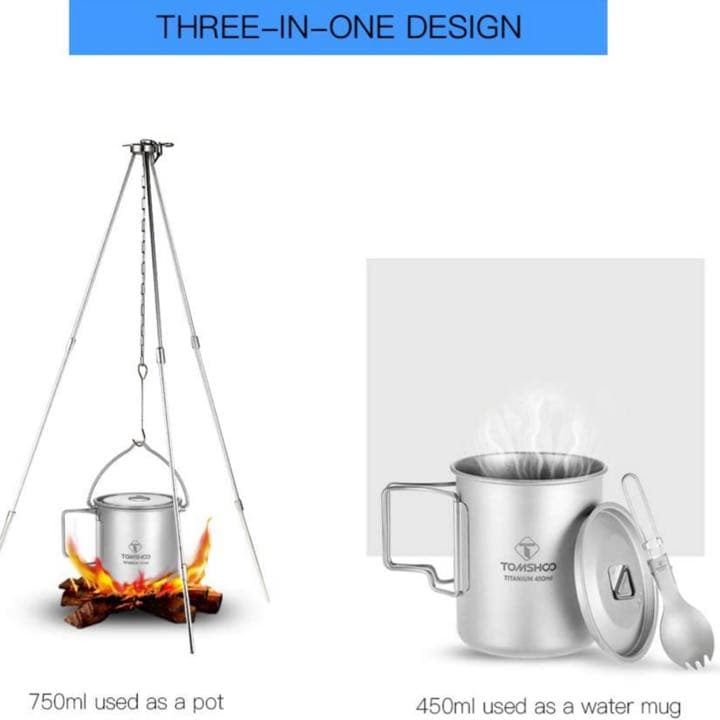 チタンカップ 750mlポット＋450mlマグカップ＋軽量フォーク/スプーン