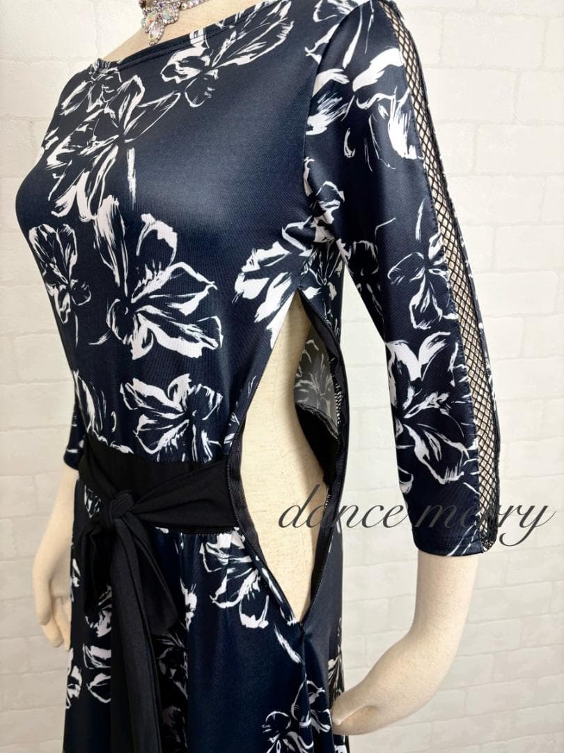 ＊新品　短め　社交ダンス　ワンピース　黒　白　グレー　レッスン　1276