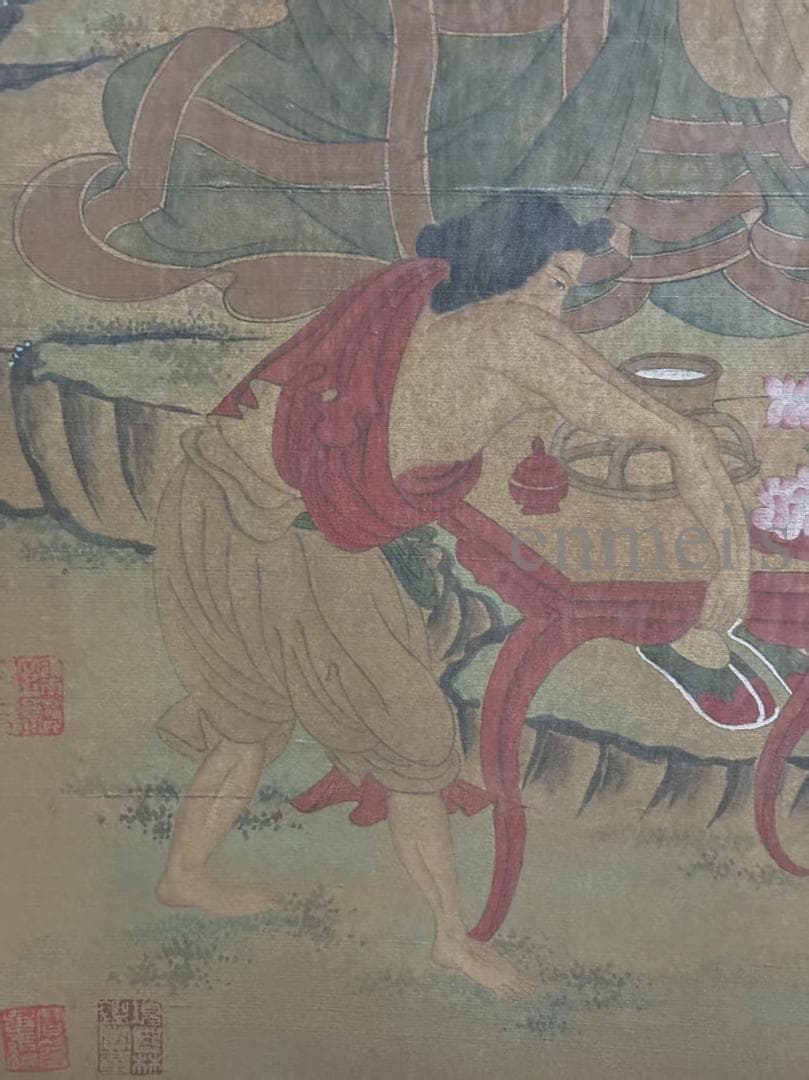 中国古美術 清時代 絹本手描き 呉道作款 羅漢図 三尺 牙軸 古玩 水墨画 掛軸