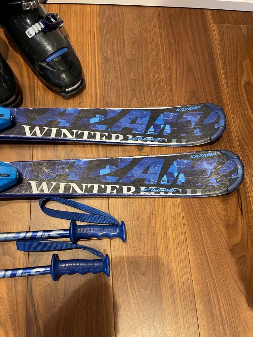 KAZAMA 子供用スキー板117㎝ ブーツ ストック セット ジュニア ブルー