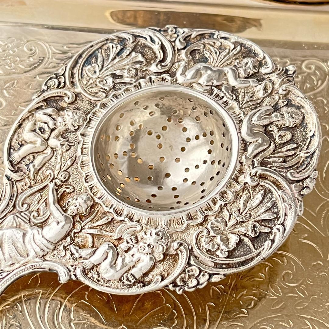 【ドイツ】 天使とチェラブのティーストレナー【純銀】11cm 42g