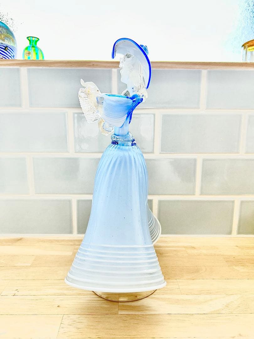 ベネチアン ガラス murano ムラーノ 貴婦人 ドール オブジェ 空色