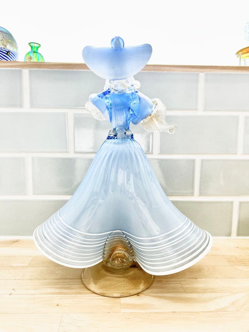 ベネチアン ガラス murano ムラーノ 貴婦人 ドール オブジェ 空色