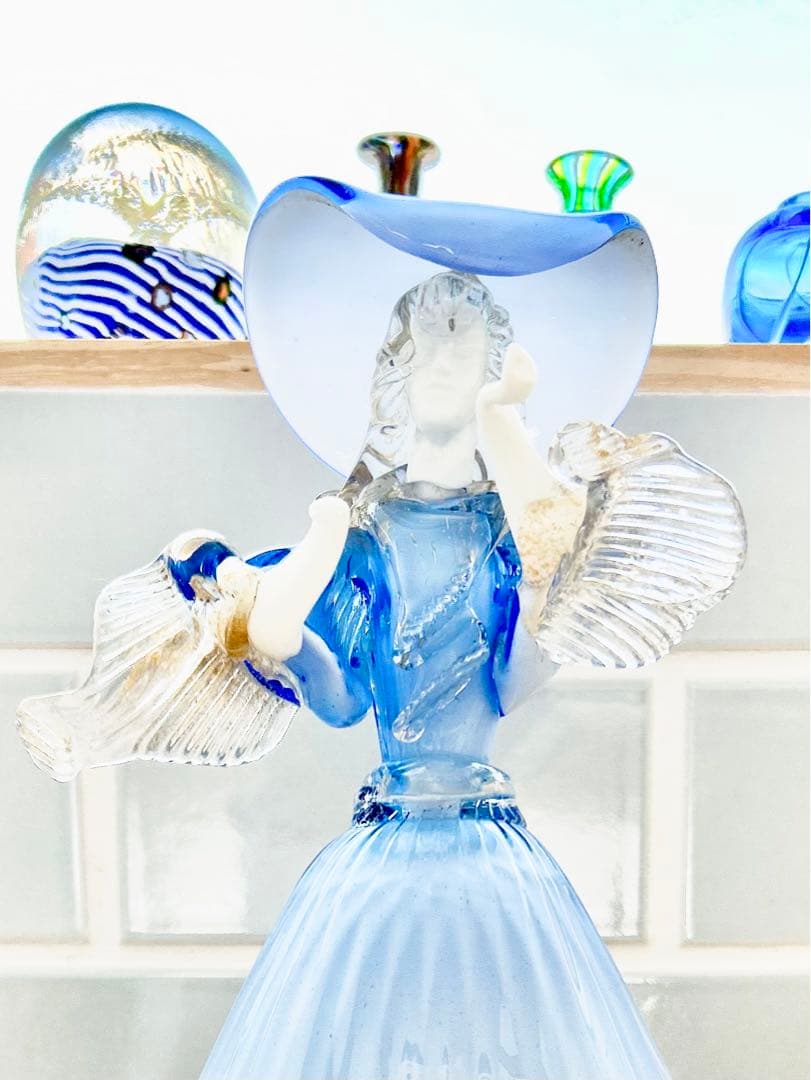 ベネチアン ガラス murano ムラーノ 貴婦人 ドール オブジェ 空色