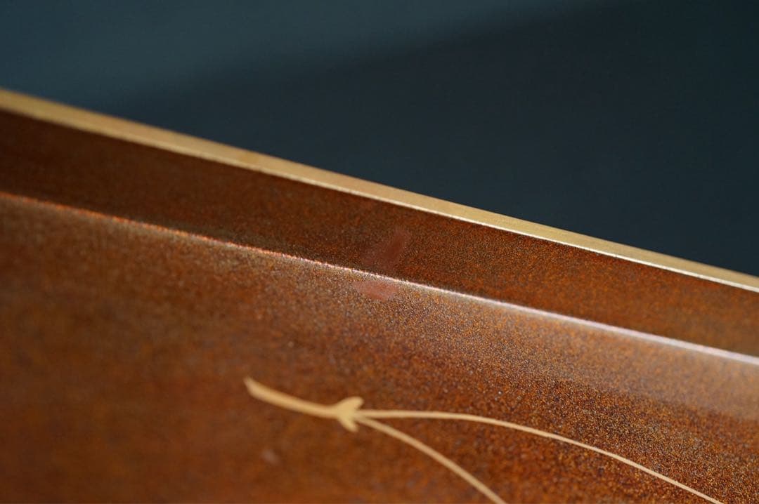 江戸後期 時代 総梨地 朱金 蓮蒔絵 硯蓋 共箱 木製漆器 書道具 古美術