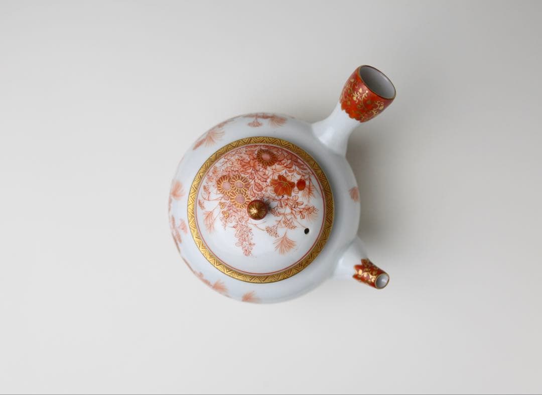 九谷焼 金城竜山 九谷竜山 金彩 赤絵秋草 煎茶器 急須 煎茶道具 煎茶碗