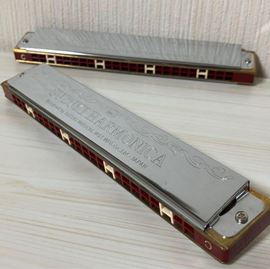 ①【中古品】SUZUKI 24穴複音ハーモニカ５本　Am ANm