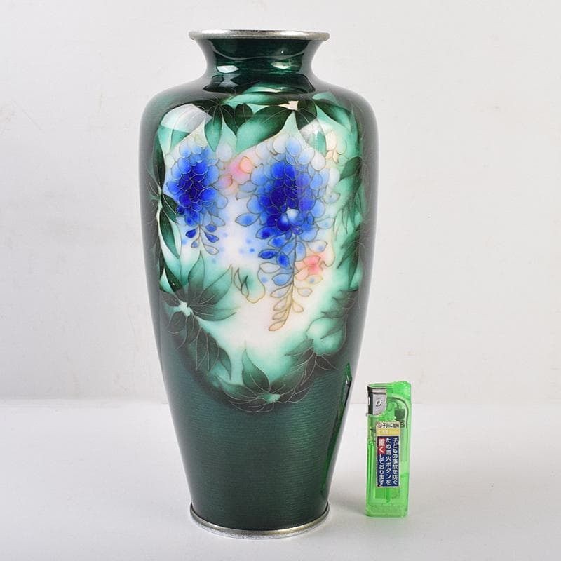 七宝焼　安藤七宝店　透釉　藤文　花瓶　M　R9142