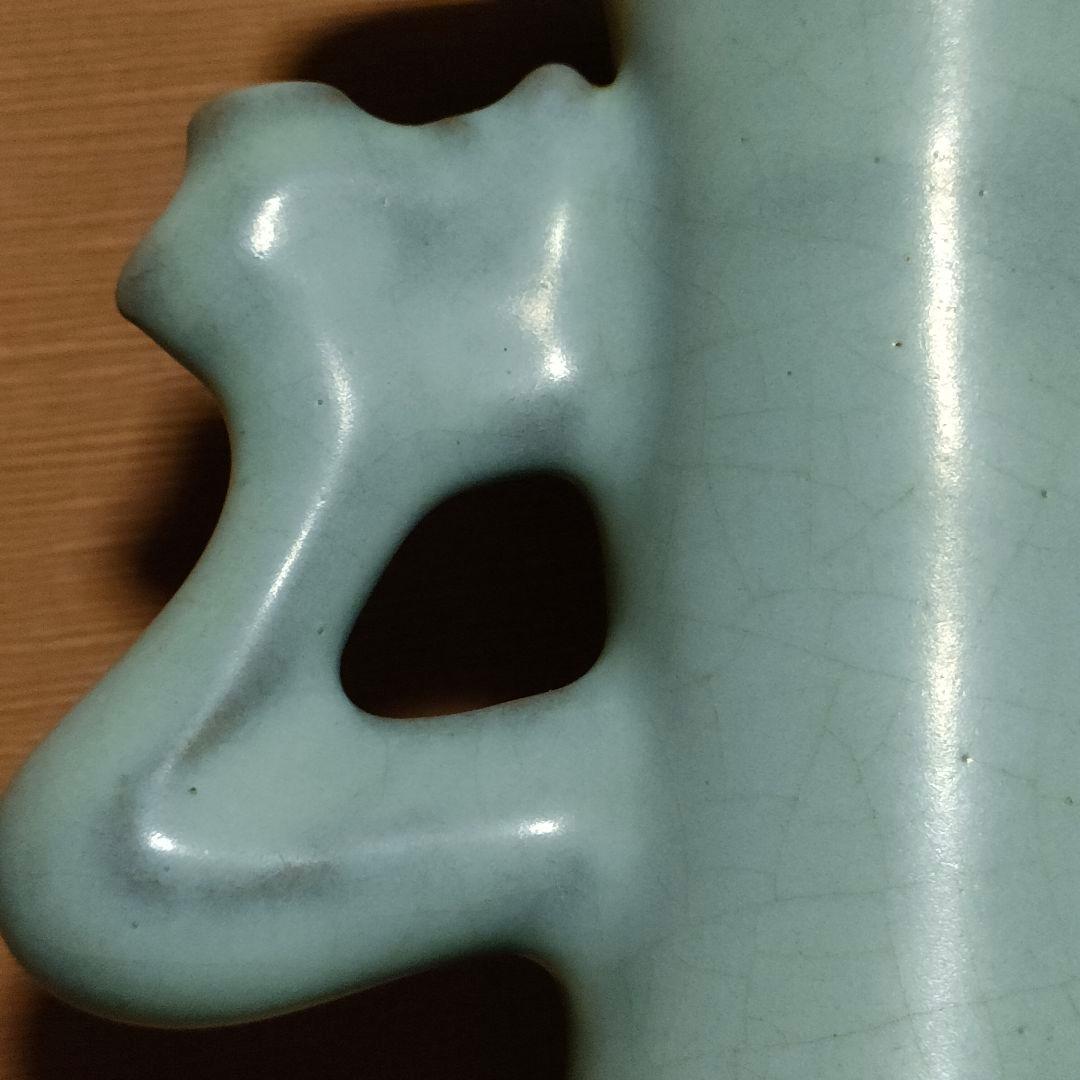 Q*t様 中国美術　月白釉　時代物　アンティーク　双耳花入　花瓶　仿汝窯　清朝