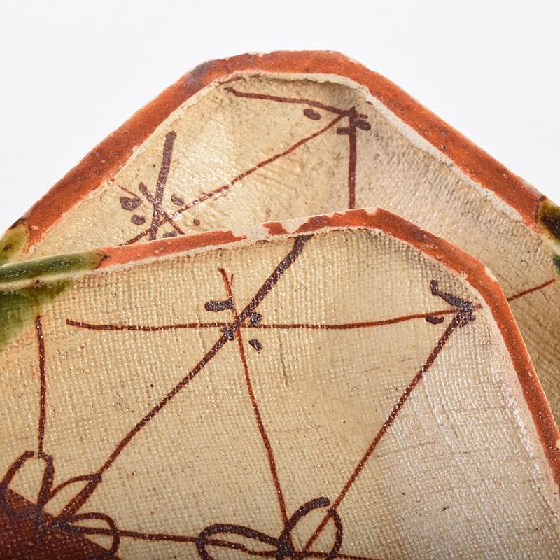 北大路魯山人作　星岡窯　織部焼　於里辺　小皿　五客　共箱　D　R8587