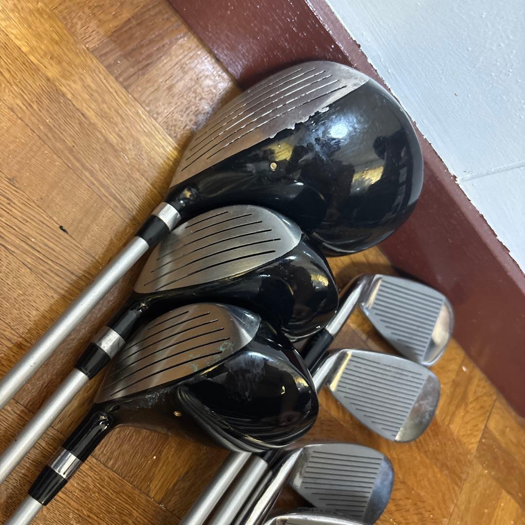 ネイビーとオレンジのチェック柄 ゴルフバッグ