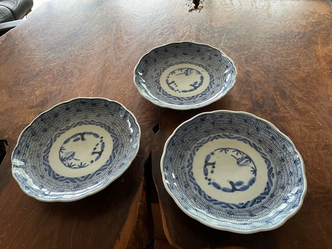 古伊万里　微塵唐草染付７寸3枚セット（太明成化年製）