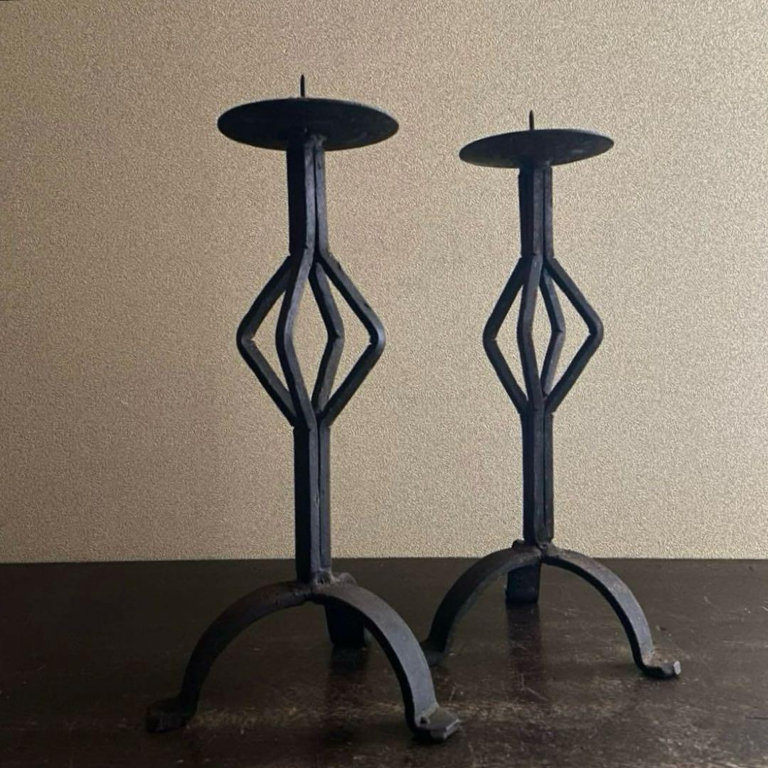 アンティーク　アイアン　蝋燭立て　ロウソク立て　ビンテージ　2本セット