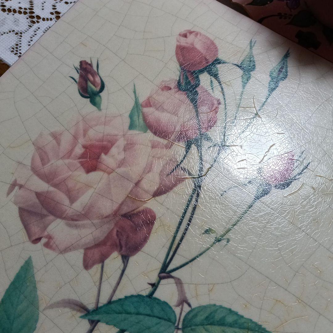 ♥ルドゥーテの薔薇　Rosa indica vulgaris　陶板風木製プレート