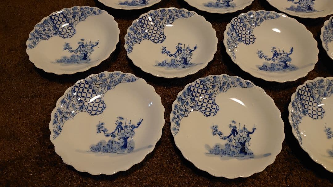 古伊万里　伊万里　染付　豆皿　菓子皿　華の図　小紋　１０客