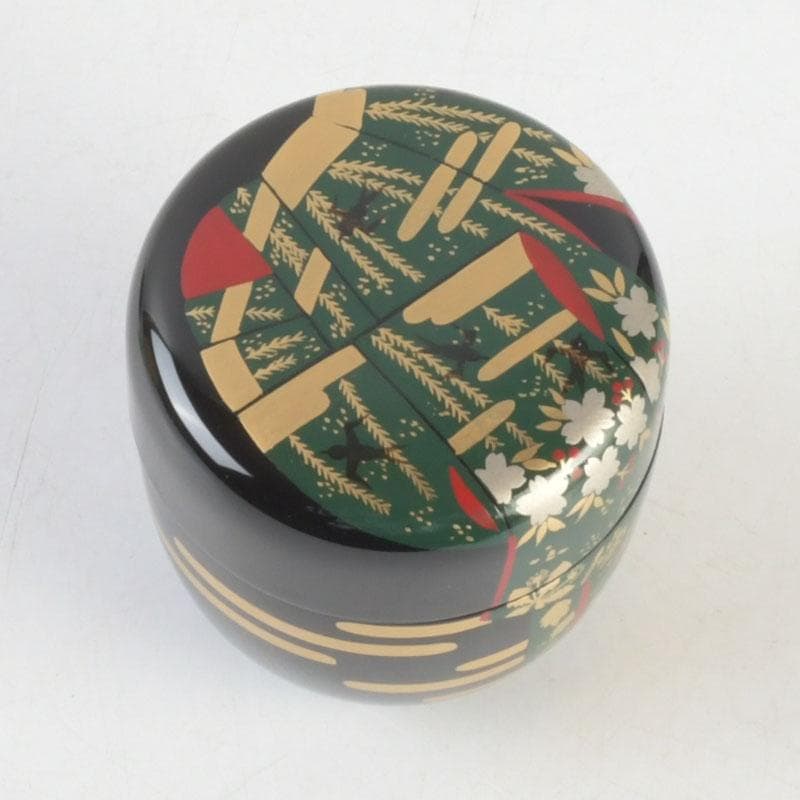 茶道具　加賀蒔絵師　岩倉利慶作　即中斎好写　誰袖蒔絵　中棗　共箱　V　9728