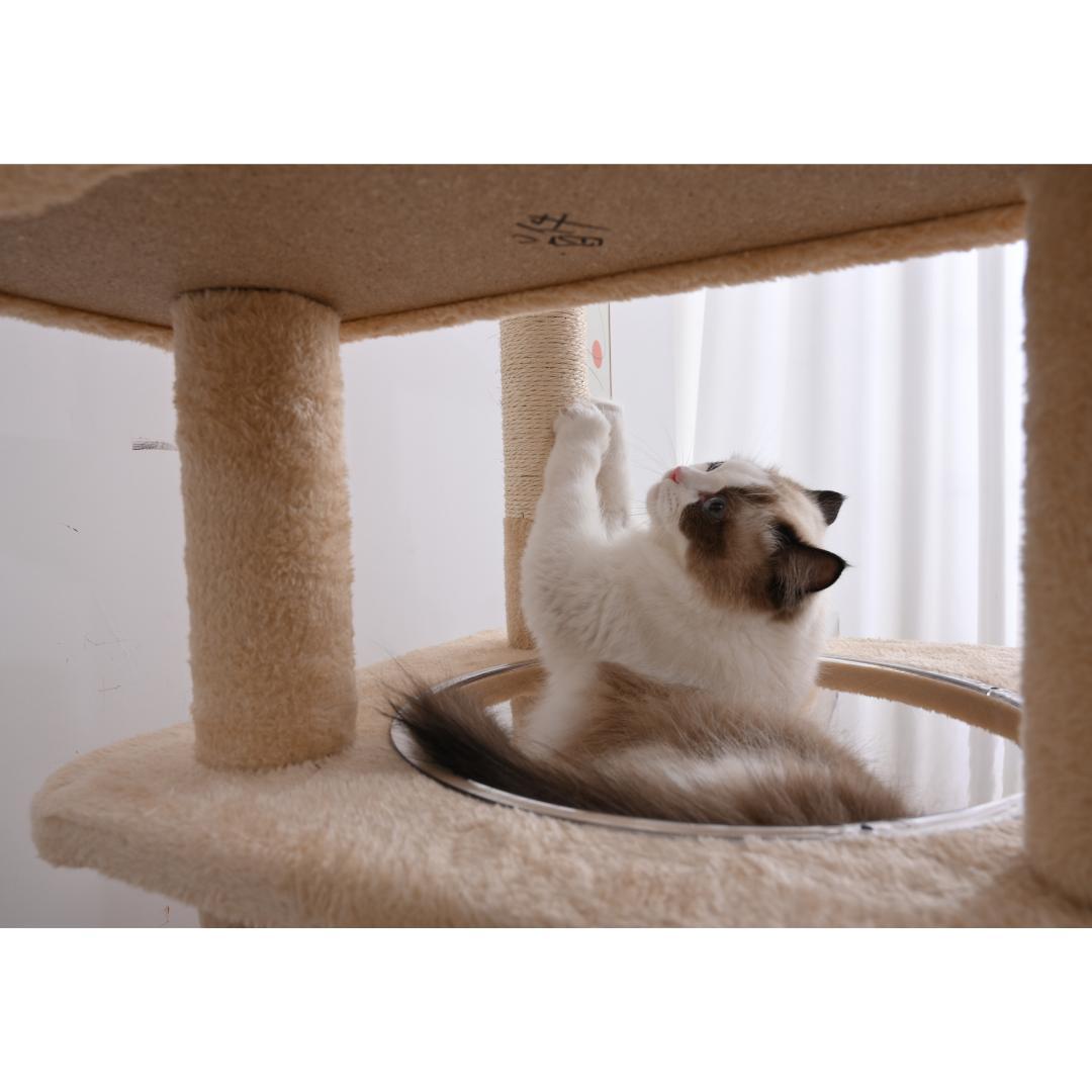 据え置き型 麻紐 爪とぎ 多頭飼い 宇宙船キャットタワー 据え置き型【ベージュ】