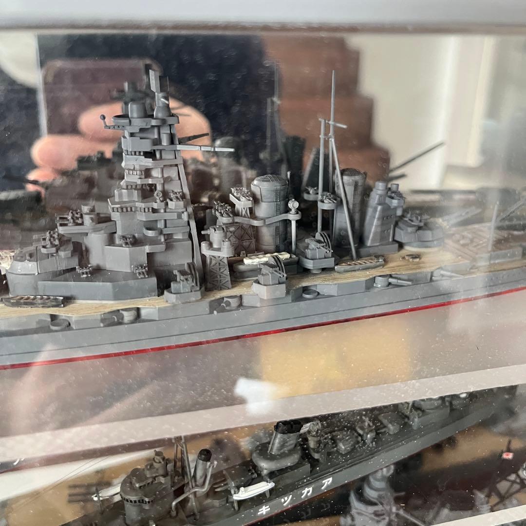 艦船模型完成品　木製ケース鏡付き