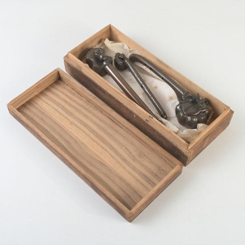 時代提げ物　書道具　古銅　矢立　3点　まとめて　時代箱付　M　9281