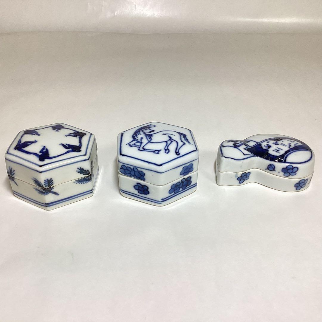 香合 染付 西村徳泉 3個セット 紙箱入 茶道具 古物品