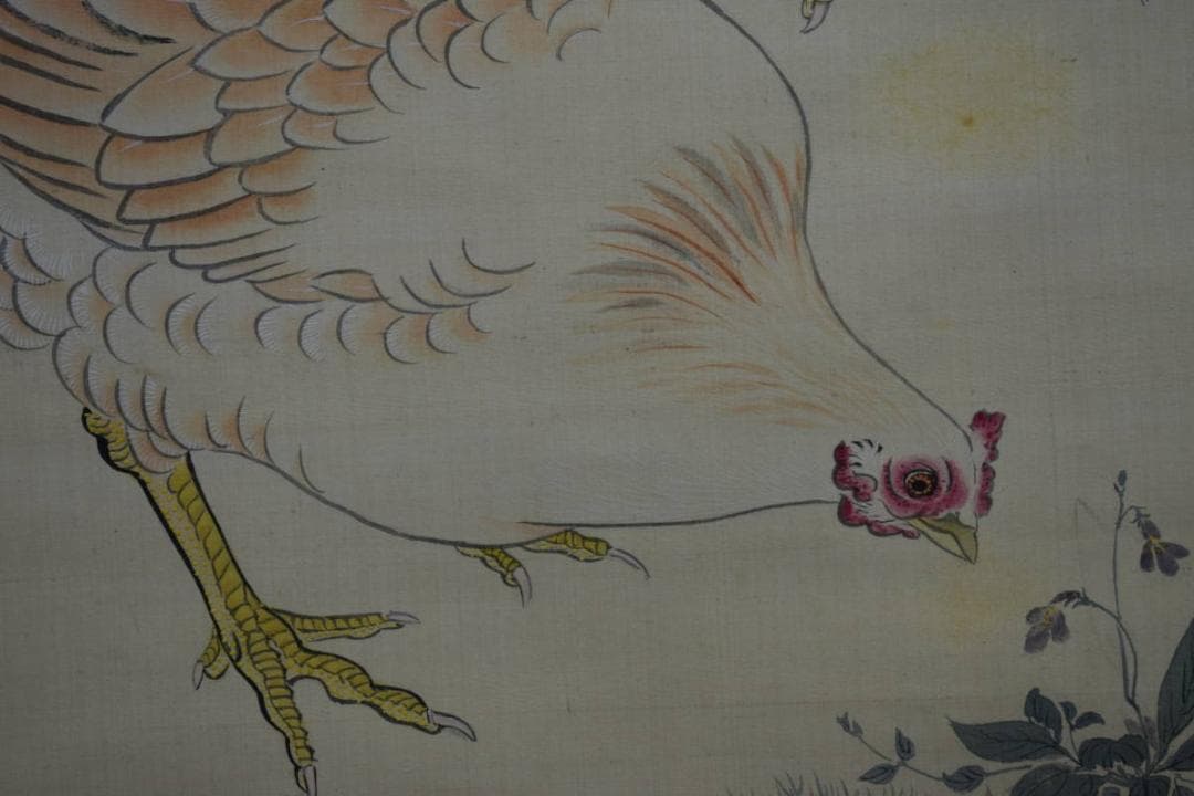 模写/松村景文/双鶏之図/桐題箱二重箱付/布袋屋掛軸HG-82